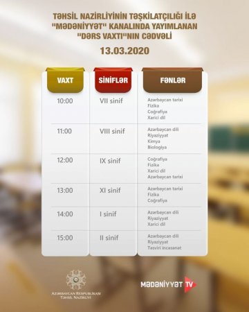 Teledərslərin sabahkı CƏDVƏLİ məlum oldu – QRAFİK