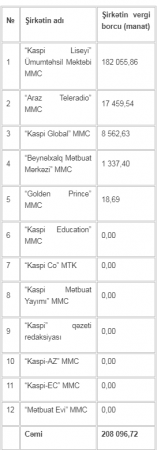 Əli Həsənovun ailəsinə məxsus şirkətlərin borcu - Siyahı