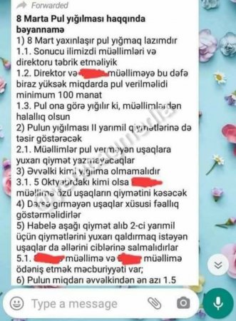 Sinif rəhbərindən 11-cilərə XƏRAC: - “Yoxsa qiymətiniz kəsiləcək