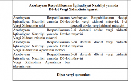 Vergi xidməti orqanlarının ali rəis heyəti üçün xüsusi rütbələr təsdiqləndi - FƏRMAN