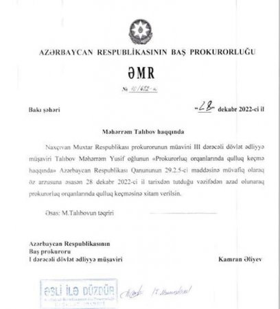 Vasif Talıbovun qardaşının işdən çıxarılma əmri — FOTO