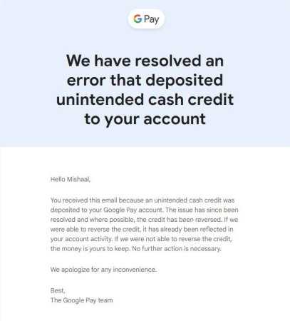 Google səhvən bir neçə Google Pay istifadəçisinə 10-1000 dollar köçürüb. Hər kəs pulu qaytarmalı deyildi