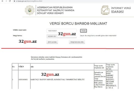 Sabunçu Rayon İcra Hakimiyyətinin strukturundakı müəssisənin külli miqdarda vergi borcu üzə çıxdı - Yarımmilyon manatlıq