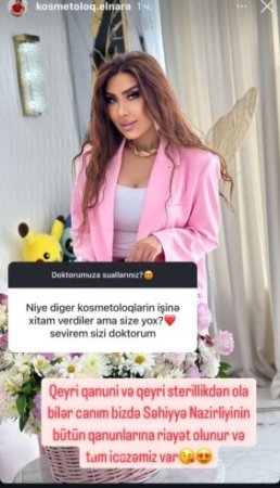 "Elnarə Canlı Beauty Center"-in lisenziyası və diplomu var? - Tolik nə zamandan estetik klinikaların qarantı oub? FOTO