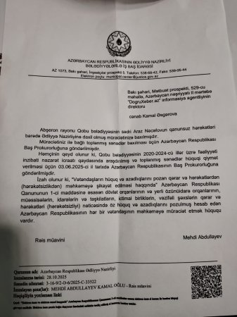 Qobu Bələdiyyəsində torpaq talanı: qohumbazlıq mexanizmi, sənəd oyunları və prokurorluq araşdırması - VİDEO