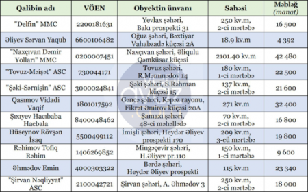 AYNA son bir gündə 11 obyekt icarəyə götürüb - SİYAHI